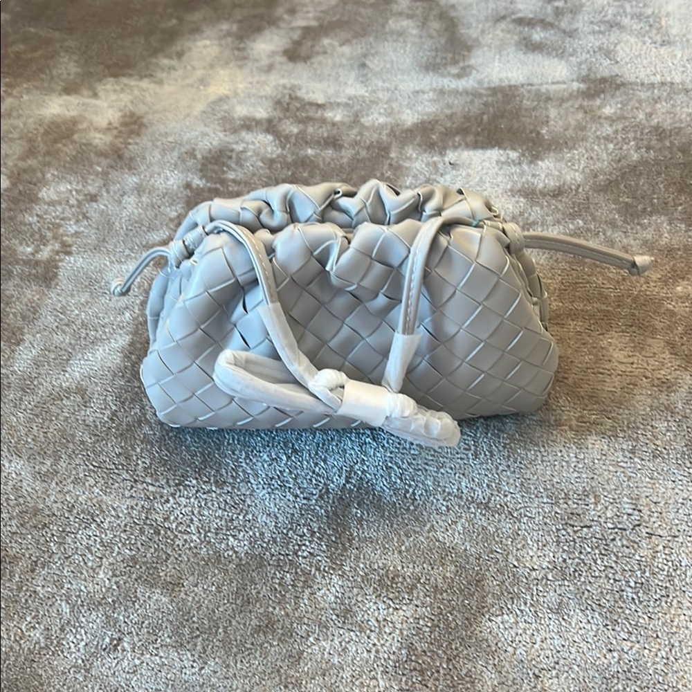 Tiffany & Fred Gray Clutch with Woven Texture and Drawstring